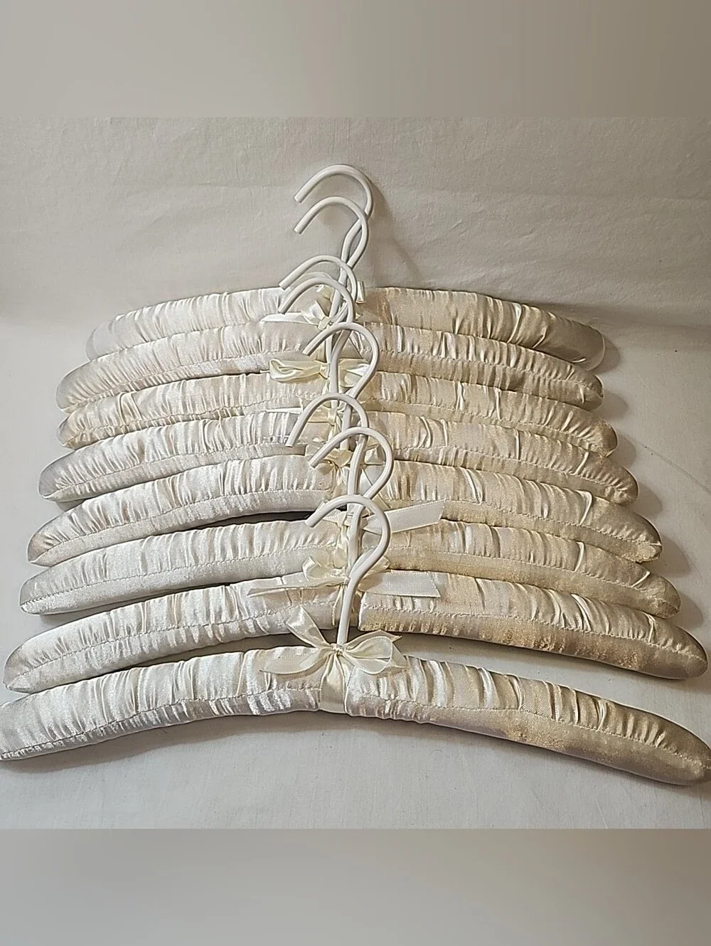 Lot of 8 Vintage Ivory Satin Padded Hangers 15.5